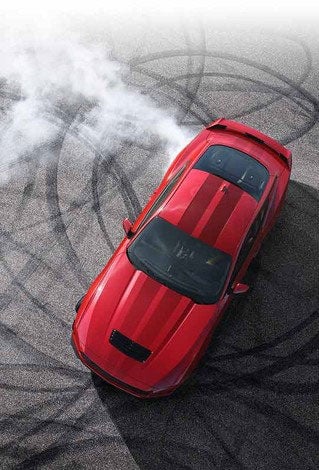 Overhead view of a 2024 Ford Mustang® model with tire tracks on pavement | Sawgrass Ford in Sunrise FL